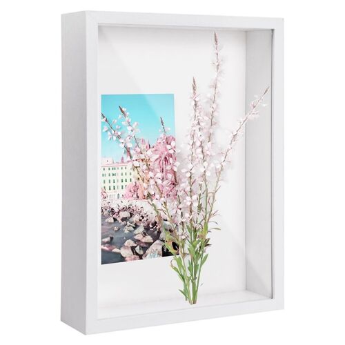 Shadow Box A4, Cadre Photo de 5 cm Profondeur pour Table et Mur, Boîte Présentation 3D L'Artisanat Souvenirs Blanc