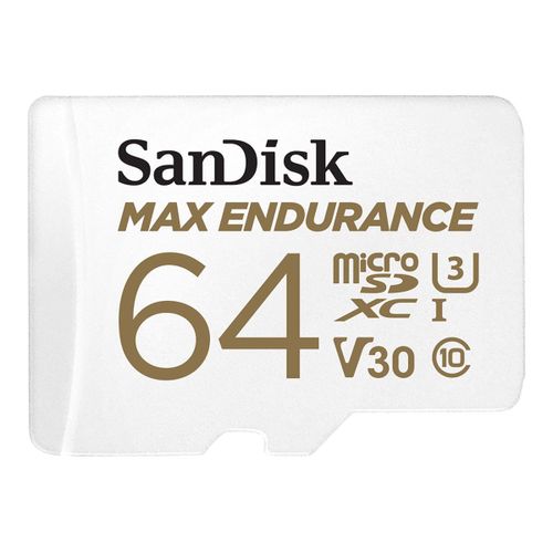 SanDisk Max Endurance - Carte mémoire flash (adaptateur microSDXC vers SD inclus(e)) - 64 Go - Video Class V30 / UHS-I U3 / Class10 - microSDXC UHS-I
