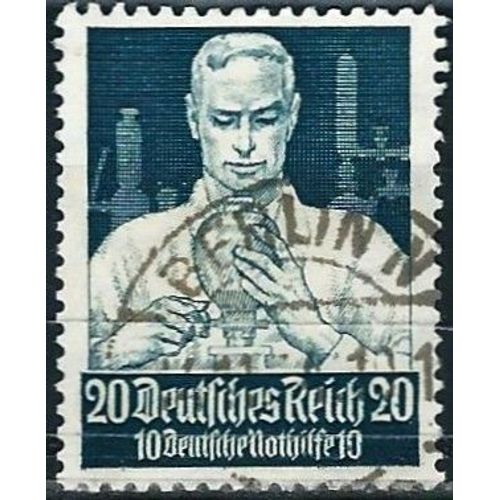 Allemagne, 3ème Reich 1934, Beau Timbre Yvert 519, Au Profit Du Secours D'hiver, Série Métiers, Le Savant - Ou L'ingénieur, 20 + 10pf Bleu Vert Foncé, Oblitéré, Cote 30 Euros.