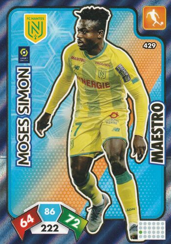 Carte Panini Foot - N° 429 - Adrenalyn Xl 2020 / 2021 - Moses Simon - Nantes - Maestro