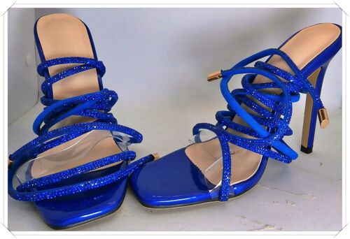Sandales À Talon Aiguille Nouées À La Cheville Avec Bout Carré - Bleu - Pointure 38