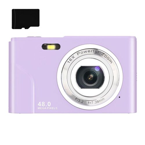 Appareil photo numérique 48MP FHD 1080p avec zoom 16x et carte mémoire de 32 Go Violet