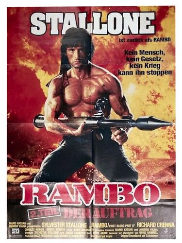 Rambo 2 (Der Auftrag /La Mission) - Véritable Affiche De Cinéma Allemande Pliée - Format 60x80 Cm - De George Pan Cosmatos Avec Sylvester Stallone, Richard Crenna, Charles Napier - 1985