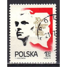 Pologne 1974 : 30è Anniversaire De La République : Homme Et Carte De Pologne - Timbre Oblitéré