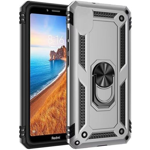 Compatible Avec Coque Huawei Honor 7a (With Hole) Avec Aimant Anneau Support, 360°Double Couche Renforcée Défense Bumper Antichoc Armure Housse Etui Avec Protection Écran-Argent