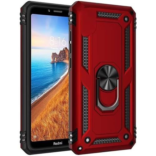 Compatible Avec Coque Huawei Honor 7a (With Hole) Avec Aimant Anneau Support, 360°Double Couche Renforcée Défense Bumper Antichoc Armure Housse Etui Avec Protection Écran-Rouge