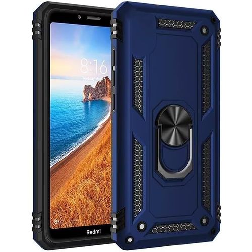 Compatible Avec Coque Huawei Honor 7a (With Hole) Avec Aimant Anneau Support, 360°Double Couche Renforcée Défense Bumper Antichoc Armure Housse Etui Avec Protection Écran-Bleu
