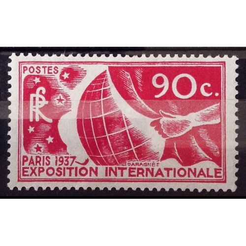Exposition Internationale Paris 1936 - 90c Rose Carminé (Joli N° 326) Neuf* À Tout Petit Prix - Cote 13,50 - France Année 1936 - Brn83 - N29585