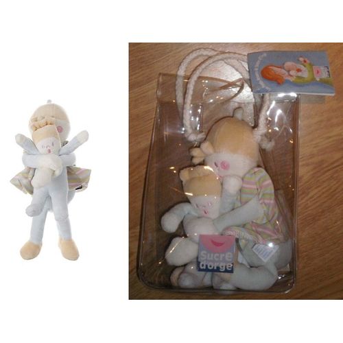 Doudou Fille Poupée Doll Puppe Avec Bébé Ange Robe Rose Vert Bleu Rayé Cajou Sucre D'orge