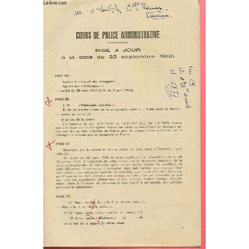 Cours De Police Administrative, Mise A Jour A La Date Du 23 Septembre 1955
