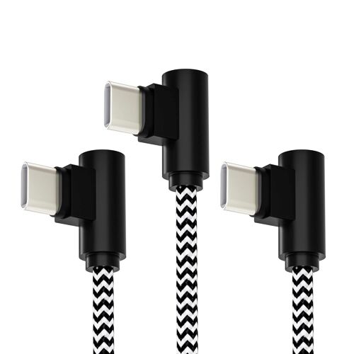 KALANKA-USB C Cable [3pack, 1m, 1,8m, 3M] 3.1A Type C Chargeur Câble de charge rapide Angle de droite en nylon durable USB C Câble de chargement compatible avec Galaxy LG, Type C Chargeur