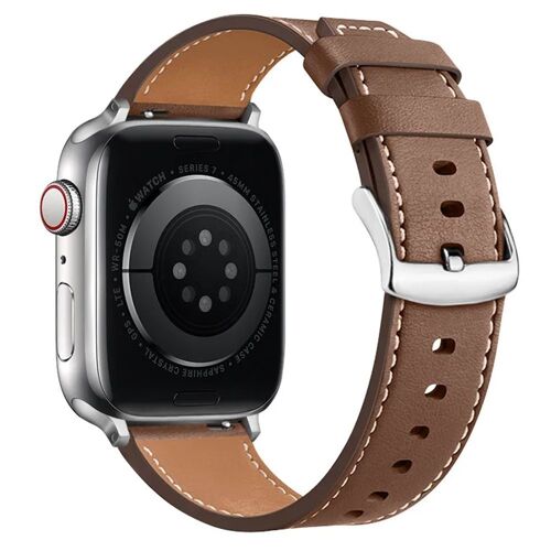 Bracelet En Cuir Pour Apple Watch Series Ultra/Ultra 2, 9 8 Se 7 6 5 4 3 2 1 42mm/44mm/45mm/49mm Avec Boucle Métal - Marron - E.F.Connection
