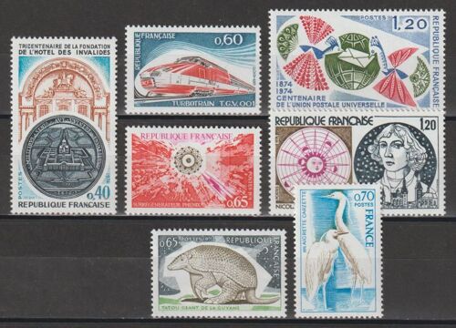 France, 1974, Hôtel Des Invalides, Série "Grandes Réalisations", Centenaire De L' U.P.U., Nicolas Copernic, Protection De La Nature, N°1801 À 1803 + 1817 À 1820, Neufs.