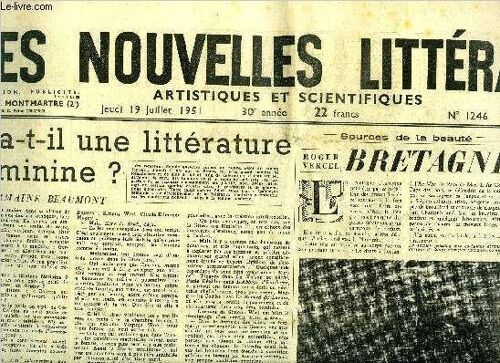 Les Nouvelles Littéraires, Artistiques Et Scientifiques N° 1246 - Y A-T-Il Une Littérature Féminine ? Par Edith Mora, Bretagne Par Roger Vercel, Avant Monsieur Teste Par Paul Valéry, Adieu A Julien(...)