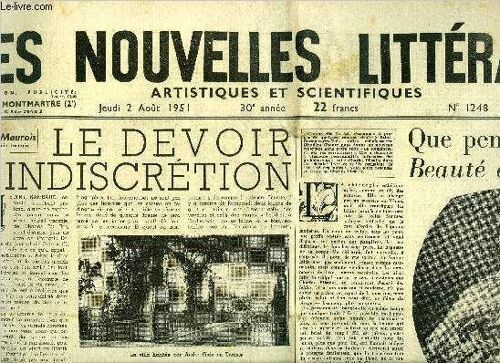 Les Nouvelles Littéraires, Artistiques Et Scientifiques N° 1248 - Le Devoir D Indiscrétion Par André Maurois, Stylo Ou Machine A Écrire ? Par Robert Sadoul, Que Pensez Vous De Beauté Des Laides ? Par(...)
