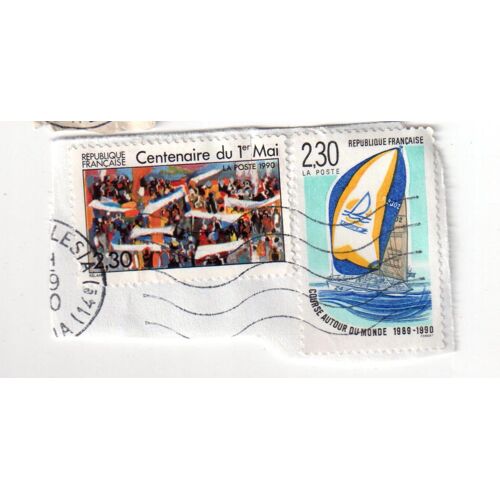 2 Timbres Oblitérés Sur Coin D'enveloppe (Centenaire Du 1er Mai - Course Autour Du Monde)