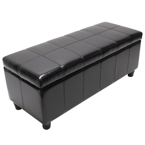 Banc banquette rembourrée coffre de rangement Kriens, cuir reconstitué, 112x45x45cm   noir