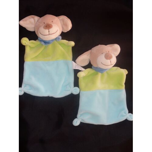 Doudou "Nicotoy", Lot De 2, Plat, Chien, Bleu Vert, 22 Cm