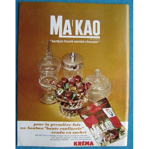 Publicité Papier - Ma'kao, Kréma, Bonbon Fourré Enrobé De Chocolat De 1966