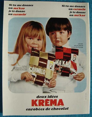 Publicité Papier - Ma'kao, Carmelo, Kréma, Bonbon Fourré Enrobé De Chocolat De 1967