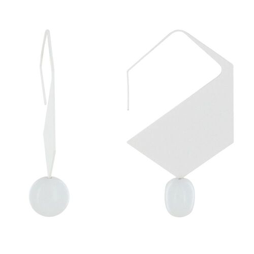 Les Poulettes Bijoux - Boucles D'oreilles Crochet Plat Métal Argenté Hexagone Et Perles Céramique