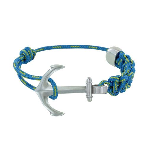 Les Poulettes Bijoux - Bracelet Argenté Ancre Lien Bicolore Tressé Coulissant