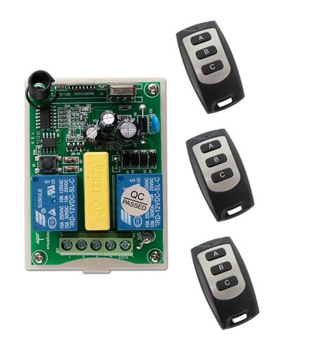 Télécommande sans fil AC 220 V 2 CH RF, 1 * récepteur + 3 * émetteur, moteur tubulaire, porte de garage, écran de projection 3 boutons