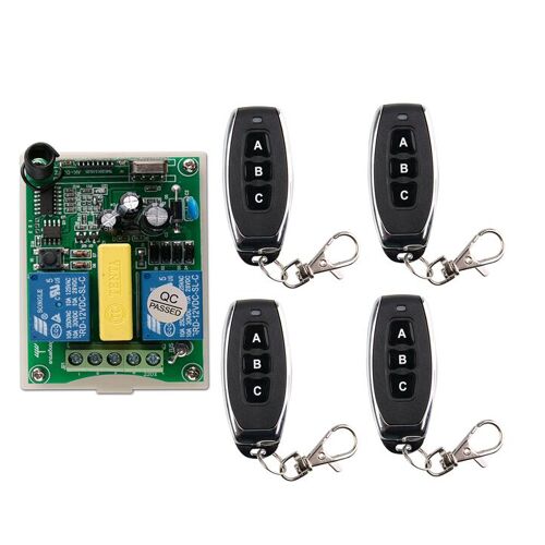 Télécommande sans fil AC 220 V RF 2CH, 1 * récepteur + 4 * émetteur, moteur tubulaire, porte de garage, écran de projection 3 boutons