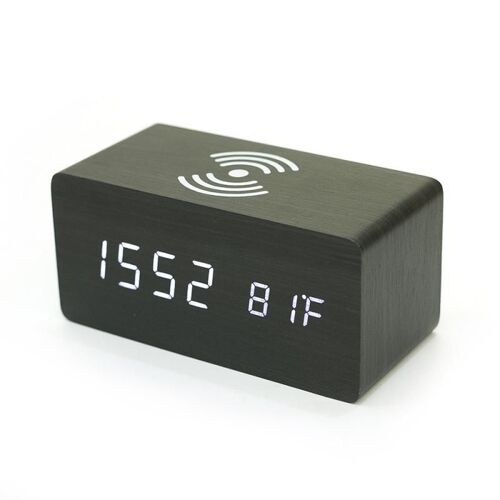 Réveil en bois à LED avec commande vocale, horloge électronique de bureau, décor USB pour la maison