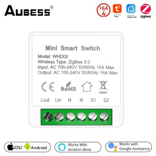 Mini commutateur 16a Tuya Zigbee, module d'automatisation, relais de contrôle sans fil, synchronisation de vie intelligente, fonctionne avec Alexa Google