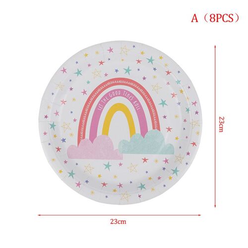 8/16pcs Fête D'anniversaire Vaisselle Jetable Ensemble Dessins Animé Arc-En-Ciel Étoiles enfants Jour Mignon Partie Boho Style Couverts