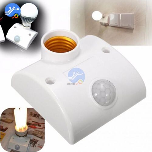 Interrupteur de détection de mouvement infrarouge, E27 AC110-220V 50/60HZ 5LUX, support de lampe automatique, interrupteur blanc