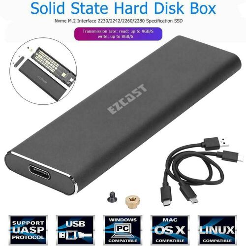 Boîtier dur pour SSD M2, boîtier NVME PCIe M.2 vers USB type-c 3.1, adaptateur de clé GEN2 M, coque en alliage d'aluminium, 16GT/s, bande passante