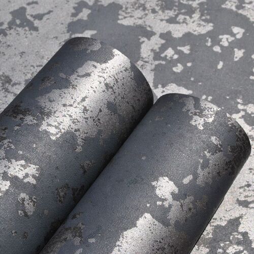 Rouleau de papier peint industriel en béton, texture argent noir, décor de maison, salon, bureau, arrière-plan