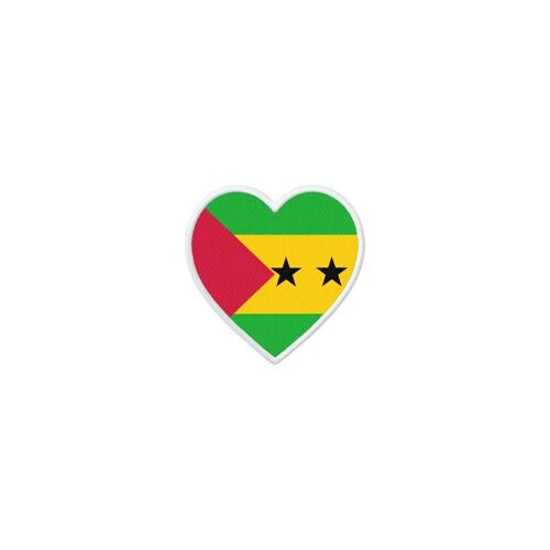 Patch Badge Ecusson Imprime Thermocollant Drapeau Coeur Stp Sao Tome Principe