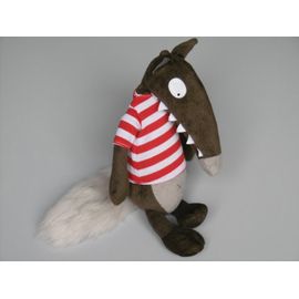 Doudou Loup Marron Gris Pull Rouge Rayé 2014 Auzou