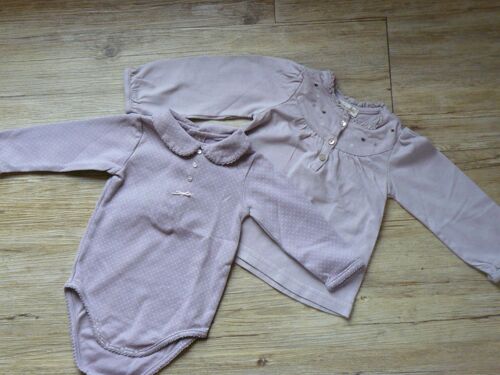 T-Shirt Et Body Manches Longues Vieux Rose 6 Mois