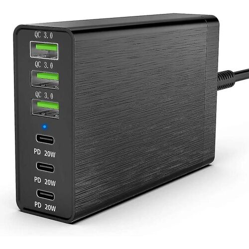 Station de charge USB de bureau 96W à 6 ports avec 3 ports USB-C et ports Qc3.0, chargeur rapide 20W Eu