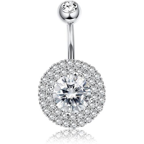 14g Belly Button Rings 925 Sterling Silver 3a Halo Cubic Zirconia Barbell Belly Ring Pour Femmes Corps Nombril Piercing Bijoux