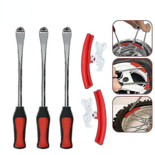 Remplacement De Pneu Levier Outil Moto Vélo Pneu Remplacement Levier Protecteur De Jante Protecteur Voiture Scoop Tire Kit (3 Pieds-De-Biche + 2 Housses De Protection)