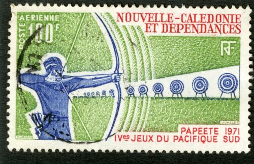 Timbre Oblitéré Nouvelle-Calédonie Et Dépendances,Papeete 1971,Poste Aérienne,Jumelet,Rf,100f Ives Jeux Du Pacifique Sud,