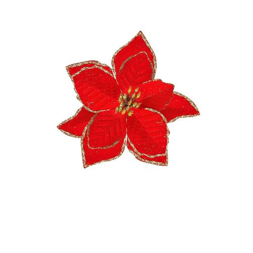 Lot de 12 Poinsettias Fleurs artificielles Décoration de Noël Rouge