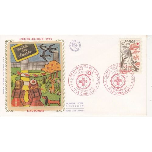 Enveloppe 1er Jour "L'automne" Croix-Rouge Et La Poste 1975 (Soie)