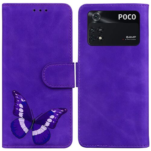 Saturcase Coque Pour Xiaomi Poco M4 Pro 4g, Motif Papillon Imprimé Pu Cuir Magnétique Flip Portefeuille Support Porte-Carte Protecteur Housse Étui Pour Xiaomi Poco M4 Pro 4g (Cy-Violet)