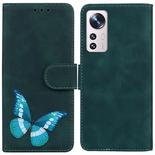 Saturcase Coque Pour Xiaomi 12 Pro / 12s Pro, Motif Papillon Imprimé Pu Cuir Magnétique Flip Portefeuille Support Porte-Carte Protecteur Housse Étui Pour Xiaomi 12 Pro / 12s Pro (Cy-Vert)
