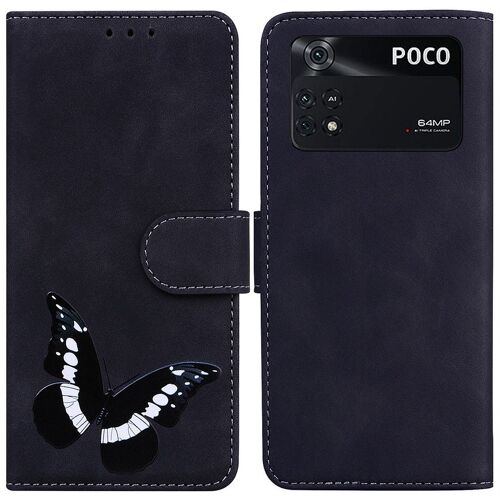 Saturcase Coque Pour Xiaomi Poco M4 Pro 4g, Motif Papillon Imprimé Pu Cuir Magnétique Flip Portefeuille Support Porte-Carte Protecteur Housse Étui Pour Xiaomi Poco M4 Pro 4g (Cy-Noir)