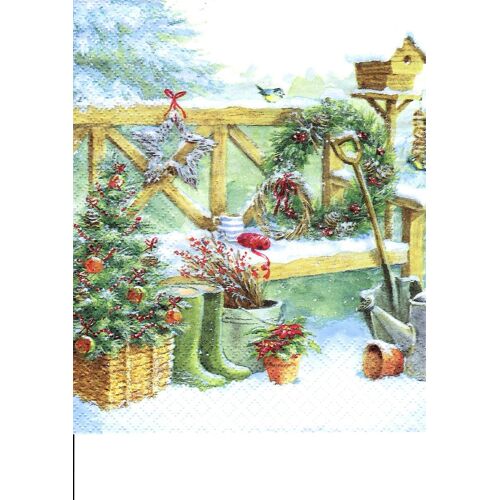 Lot De 2 Serviettes Déco En Papier: Une Banc Sous La Neige