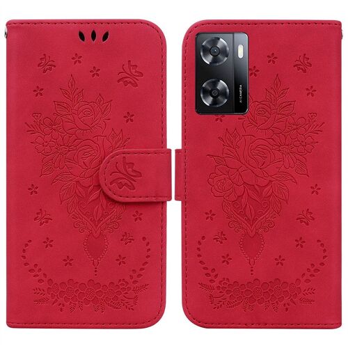 Saturcase Coque Pour Oppo A57 2022 / A77 5g, Une Rose Pu Cuir Magnétique Flip Portefeuille Support Porte-Carte Dragonne Protecteur Housse Étui Pour Oppo A57 2022 / A77 5g (Rouge)