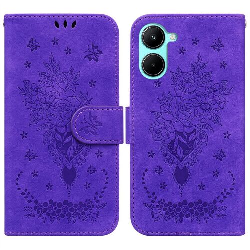 Saturcase Coque Pour Realme C33, Une Rose Pu Cuir Magnétique Flip Portefeuille Support Porte-Carte Dragonne Protecteur Housse Étui Pour Realme C33 (Violet)