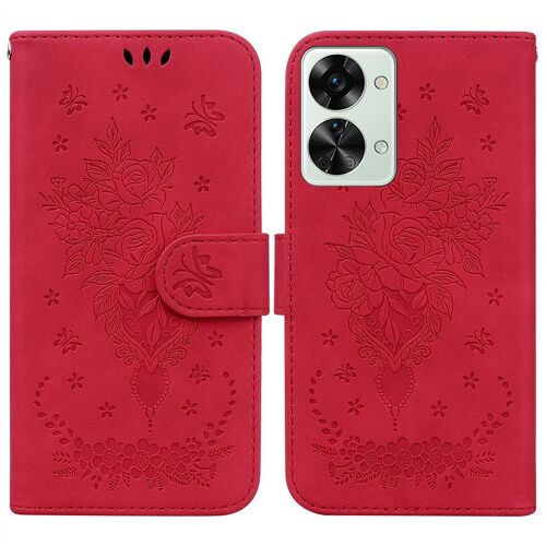 Saturcase Coque Pour Oneplus Nord 2t, Une Rose Pu Cuir Magnétique Flip Portefeuille Support Porte-Carte Dragonne Protecteur Housse Étui Pour Oneplus Nord 2t (Rouge)